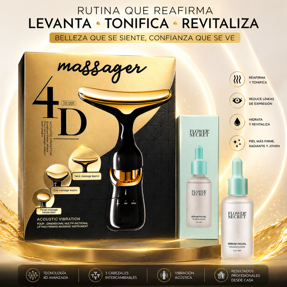 Set Ritual Facial Hydra-Lift 2 en 1 — Masajeador Sónico + Sérum Ácido Hialurónico